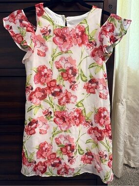 Girls Pink Floral Cold-Shoulder Casual Dress